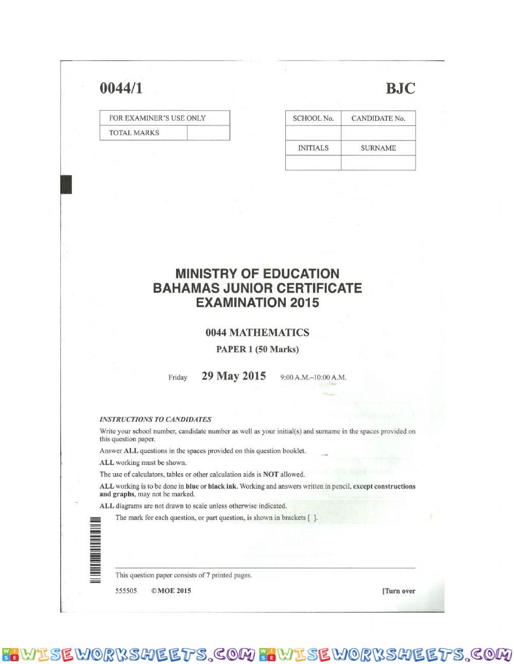 BJC  paper 1 2015