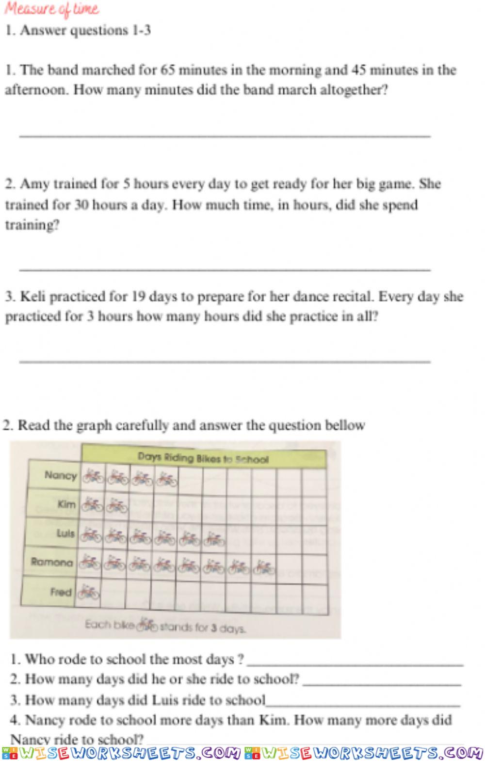 Measure of time word problems worksheet