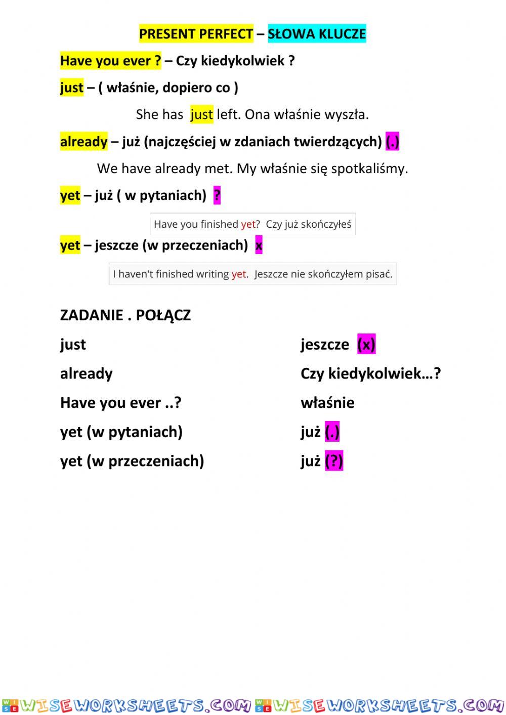 Present Perfect (key words)