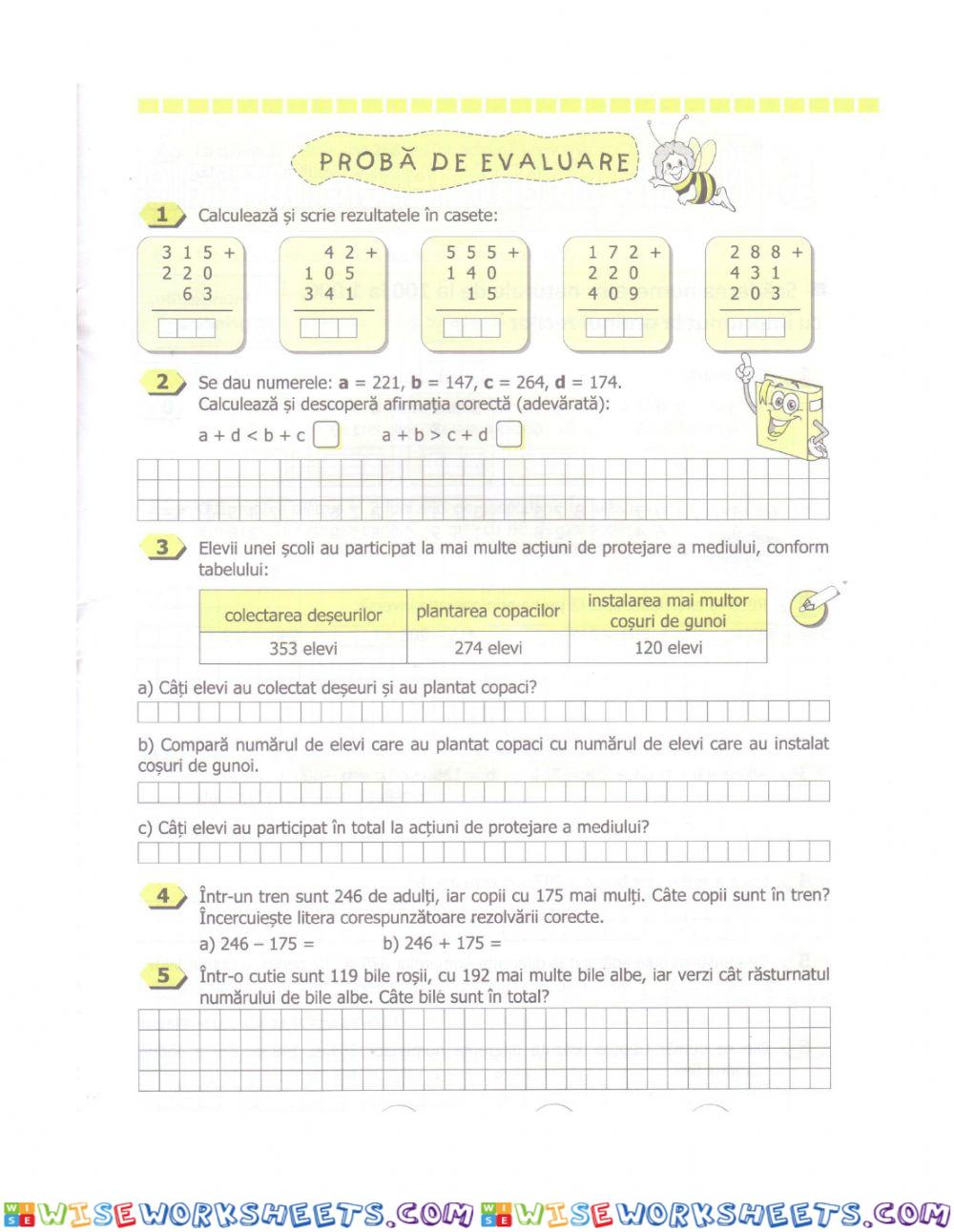 Adunarea si scaderea 0-100