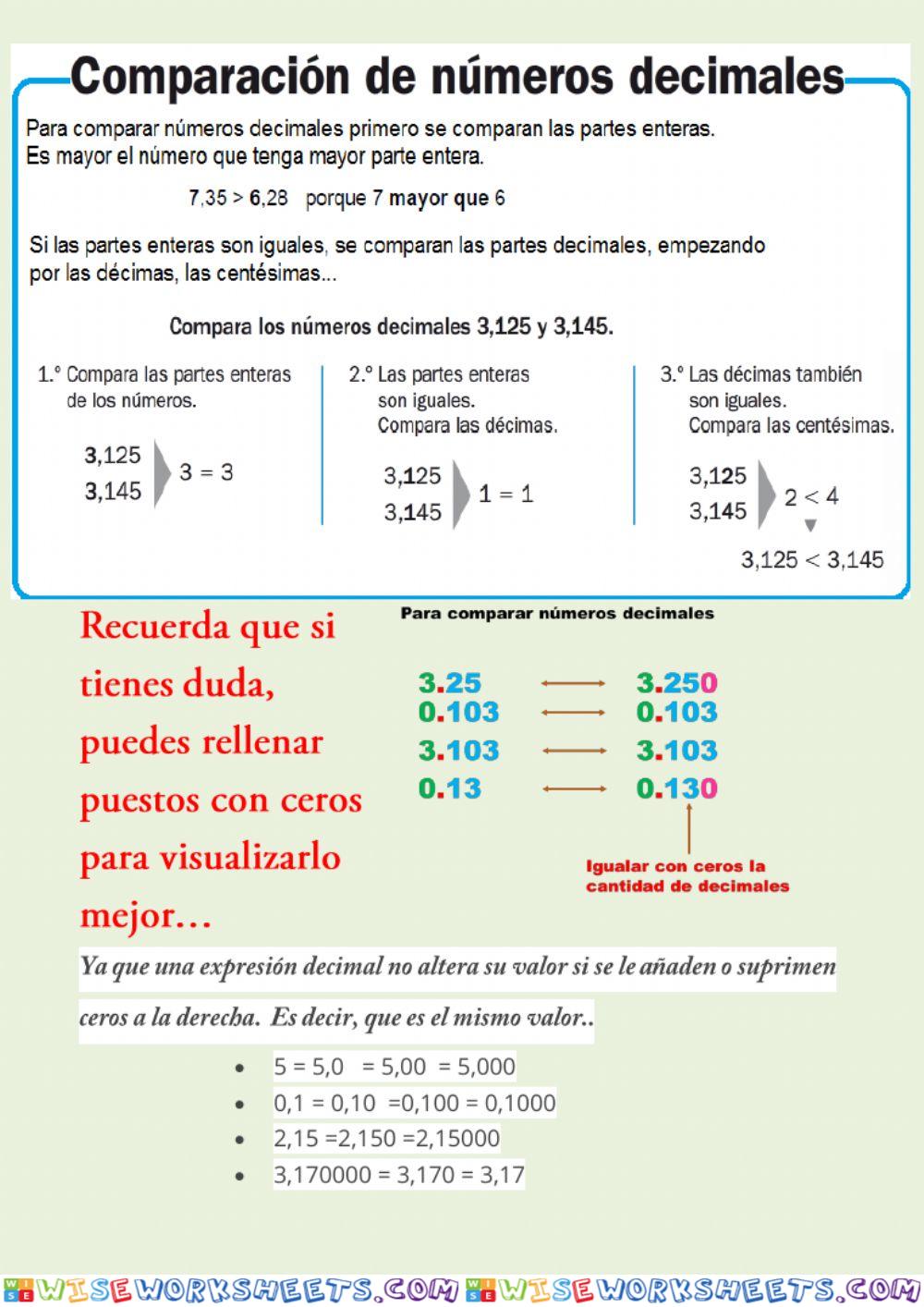 Comparación numeros decimales