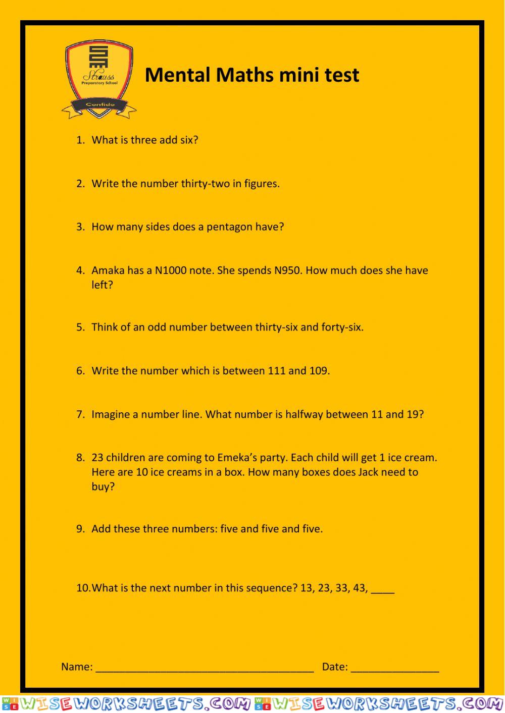 Mental maths test