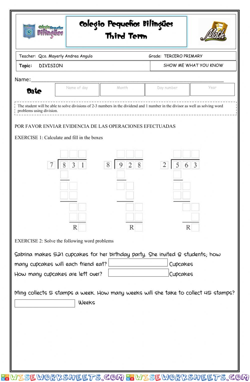Division exam- math third term-2020