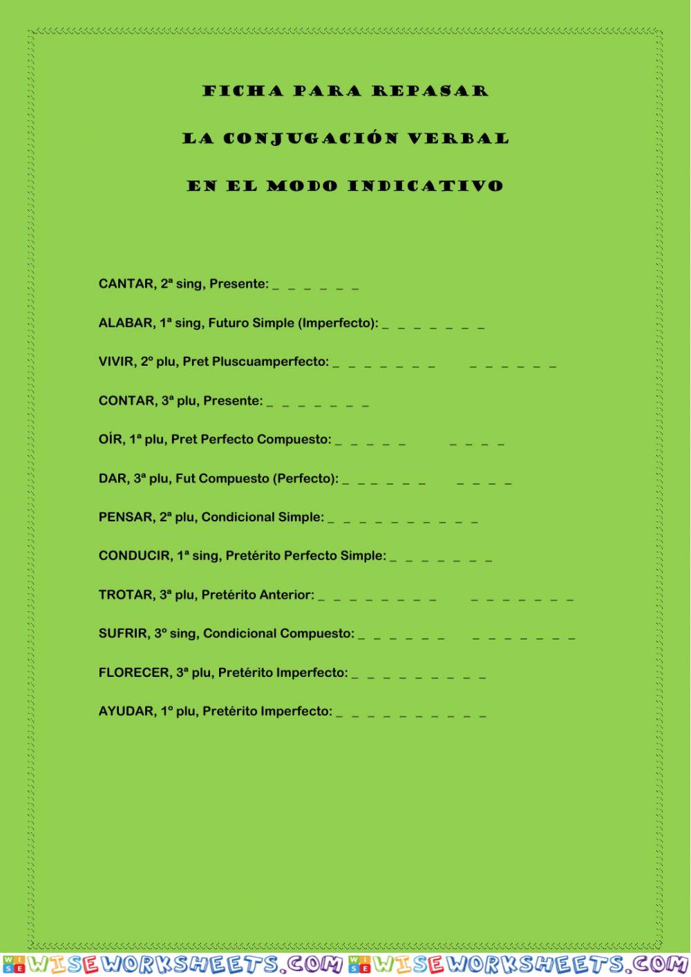 Conjugación verbal modo indicativo