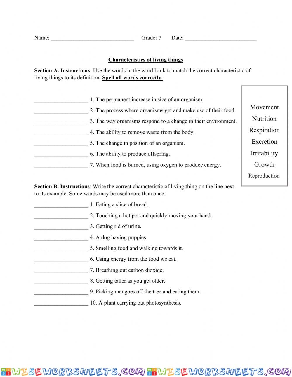 Characteristics of living things