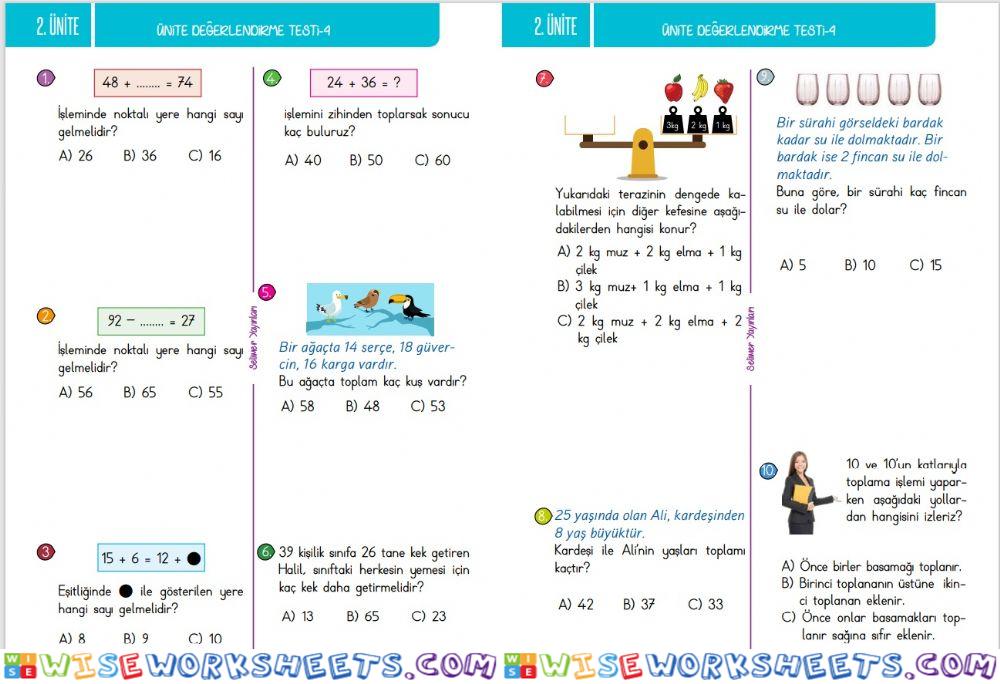 Matematik Ünite Değerlendirme Test 4