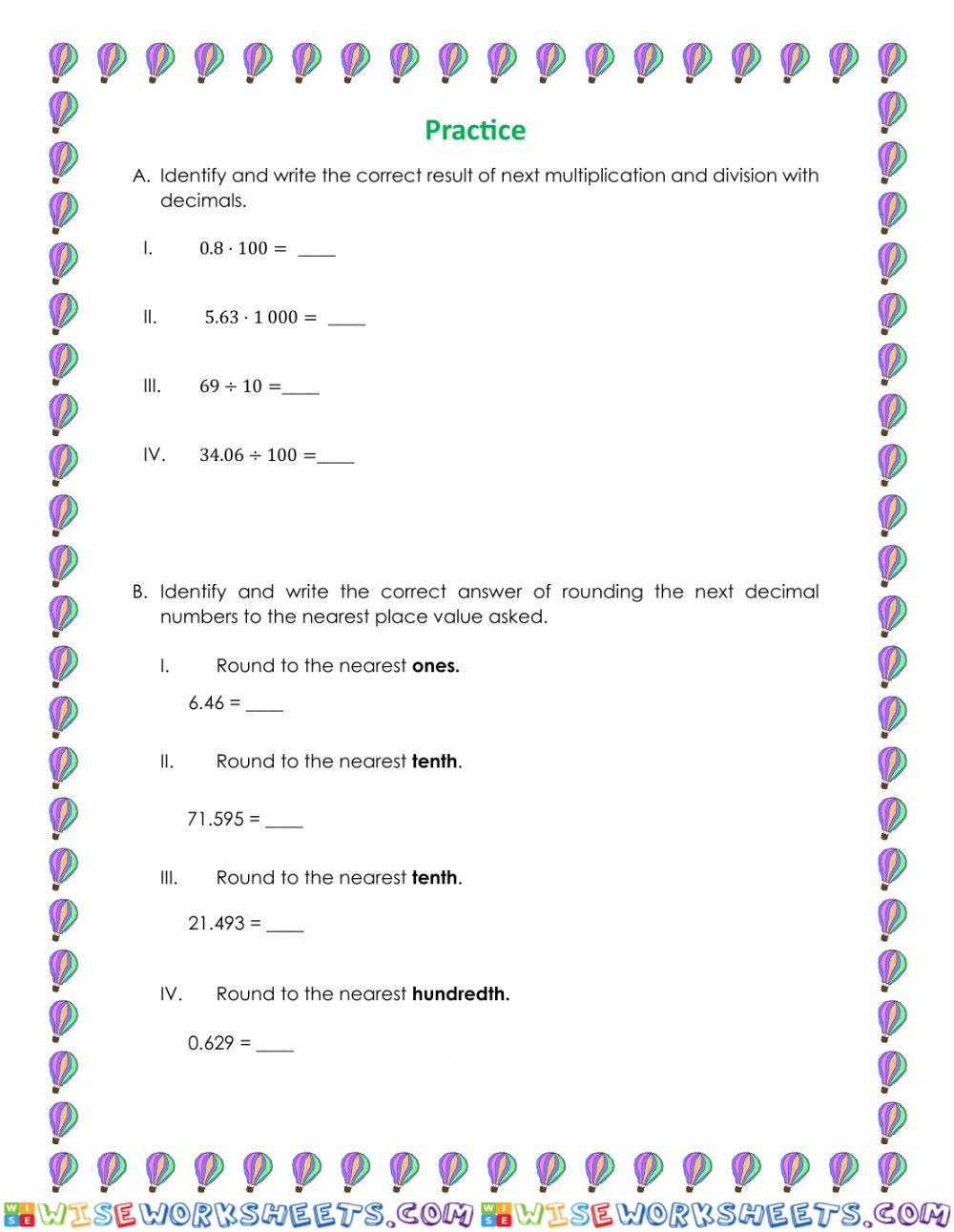 Decimals practice