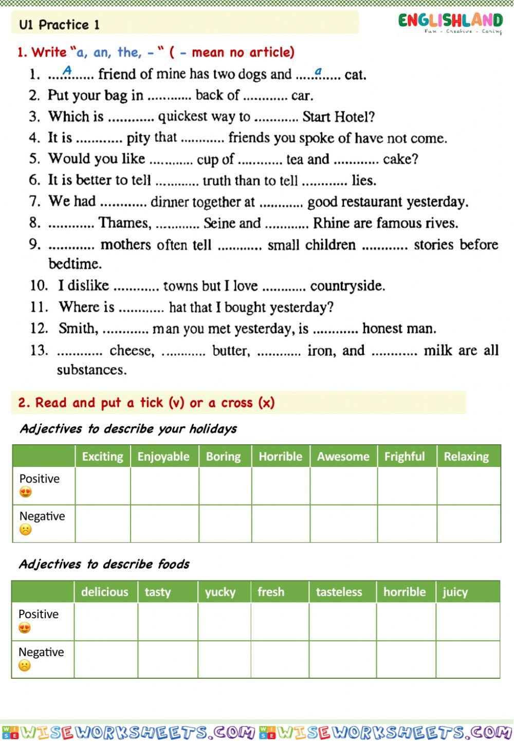 U1 Grammar Practice 1