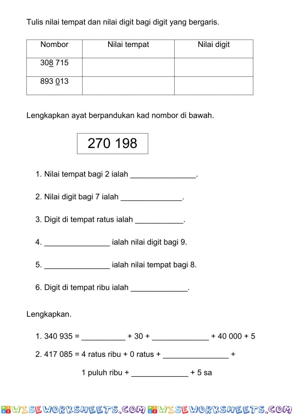 Nilai tempat dan nilai digit