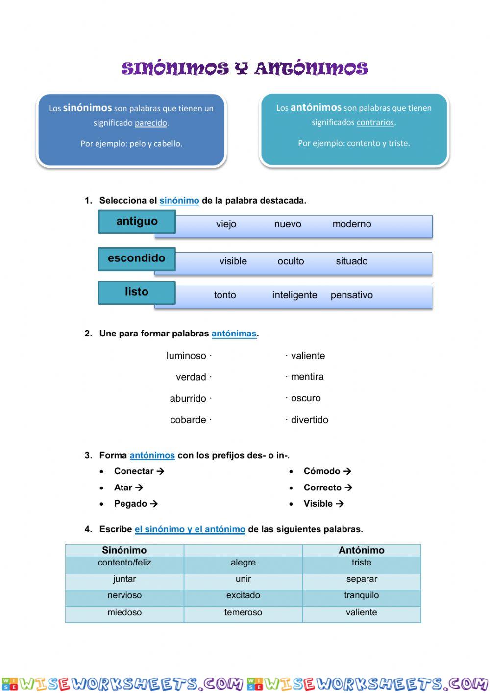 SINÓNIMOS Y ANTÓNIMOS