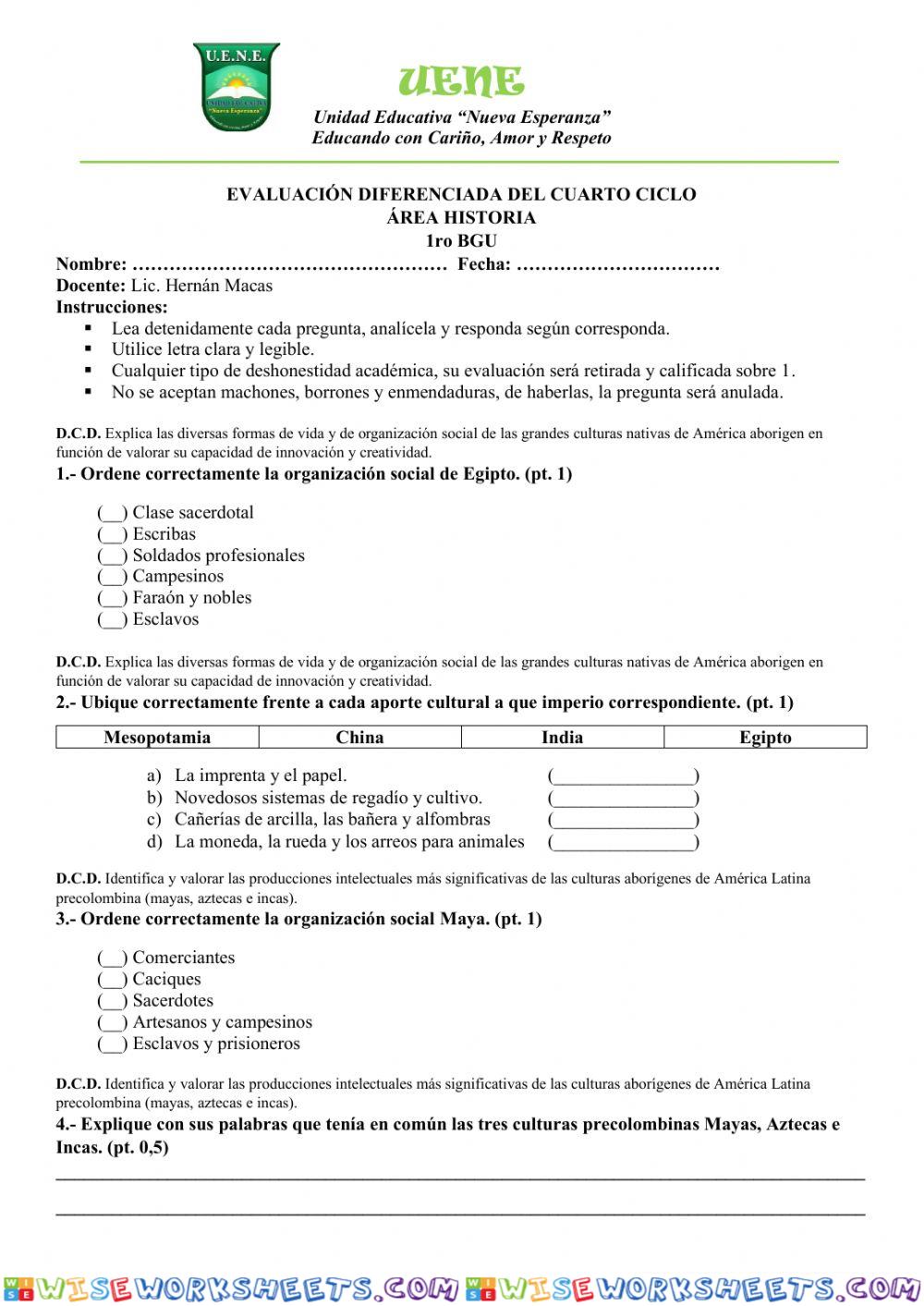 Historia Diferenciada Evaluación ciclo 4