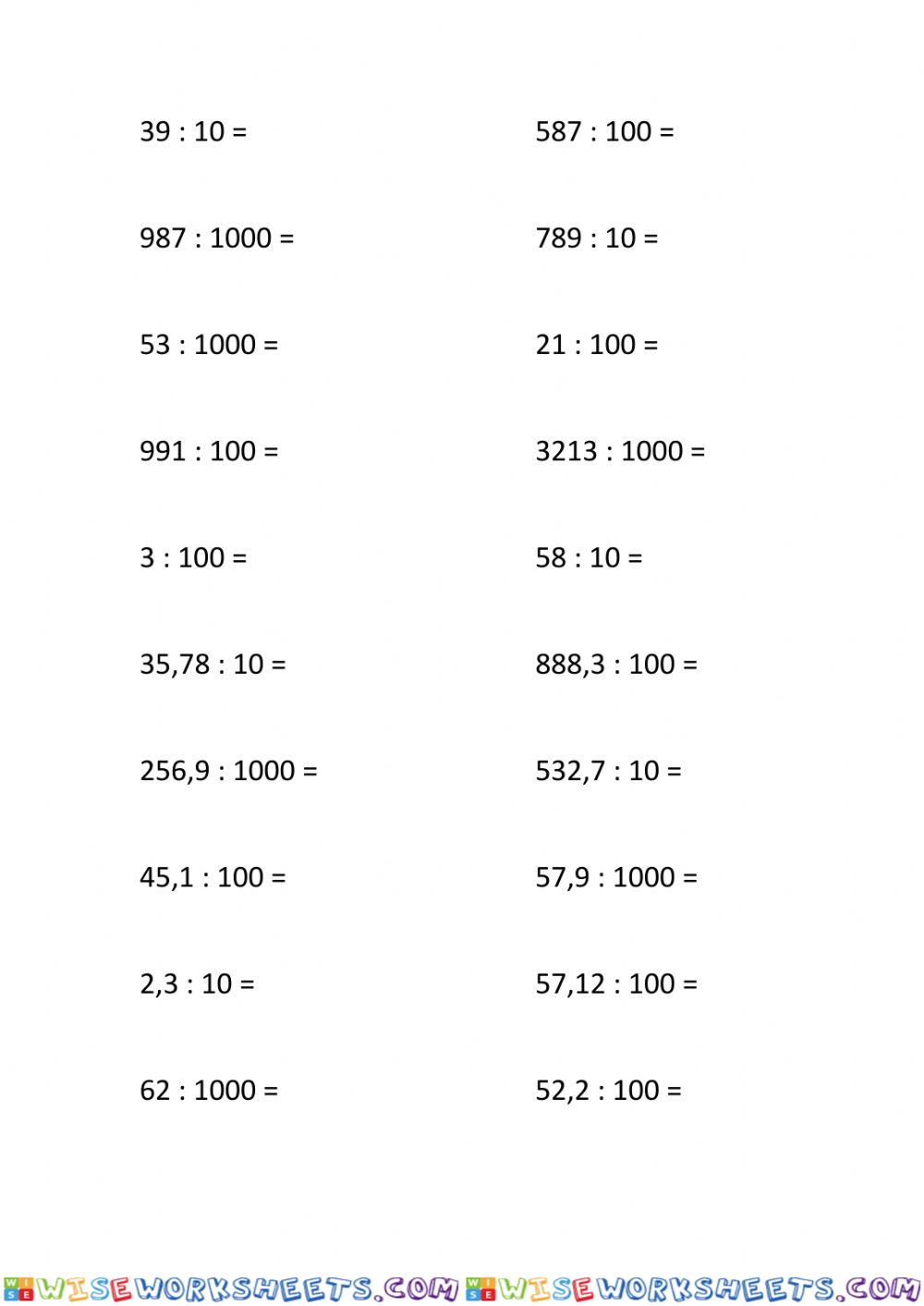 Διαιρέσεις με 10 , 100 , 1000