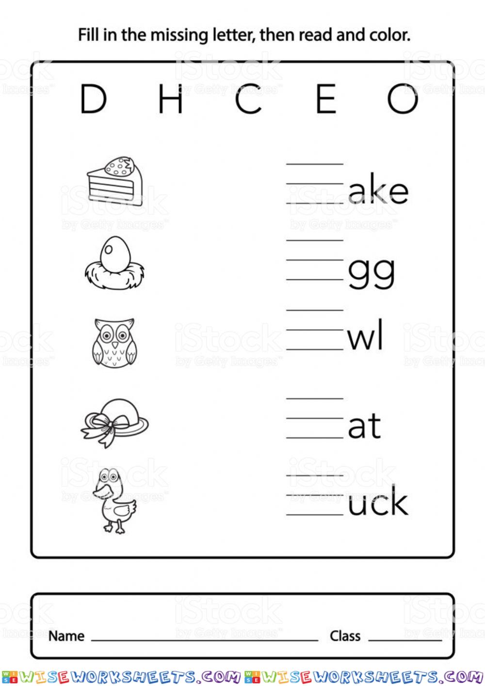 Missing Letter Worksheet