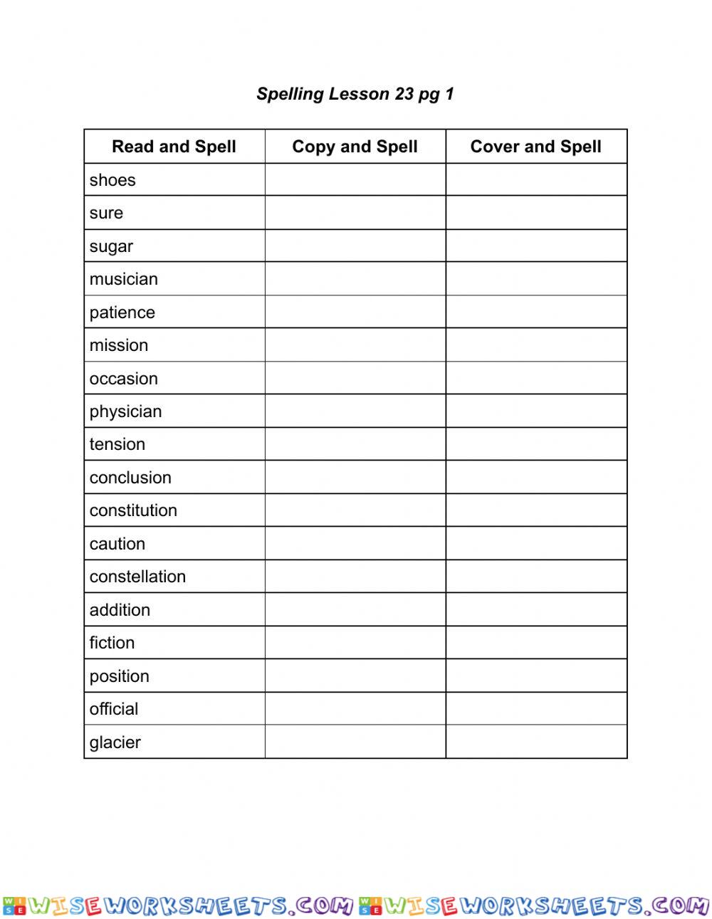 Spelling lesson 23 pg 1