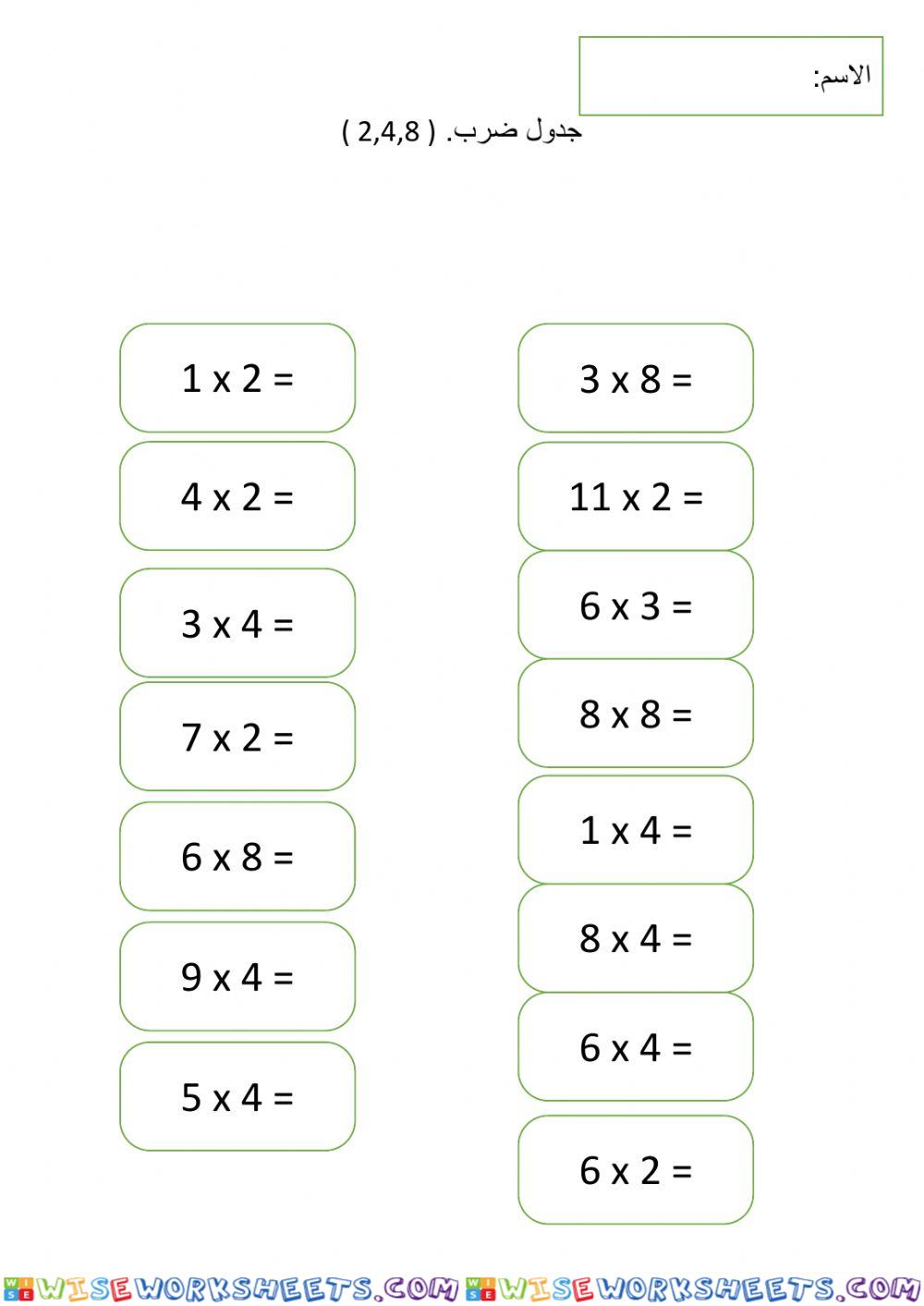 جد،ل ضرب 2,4,8