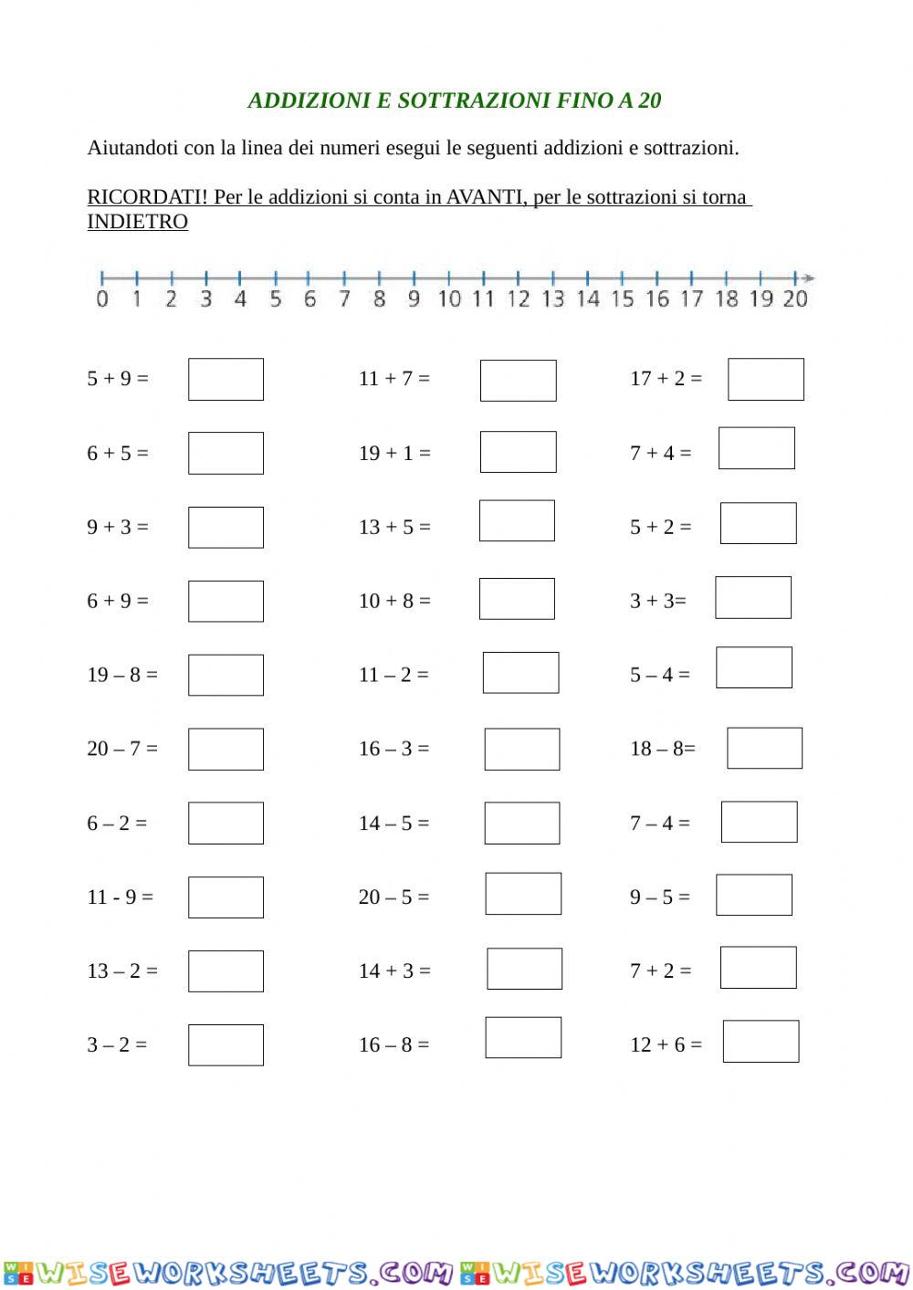 Addizioni e sottrazioni entro il 20