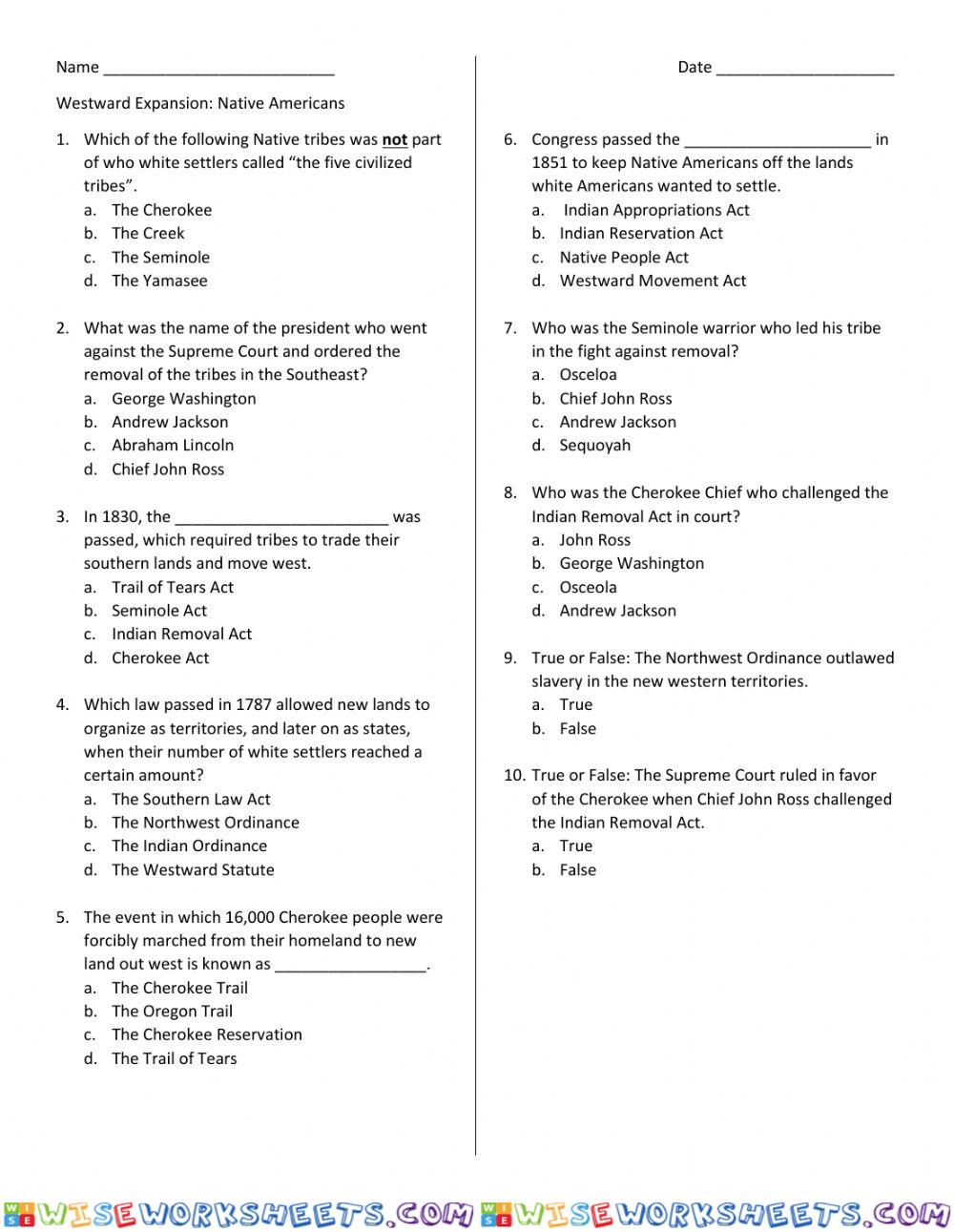 Westward Expansion: Native Americans