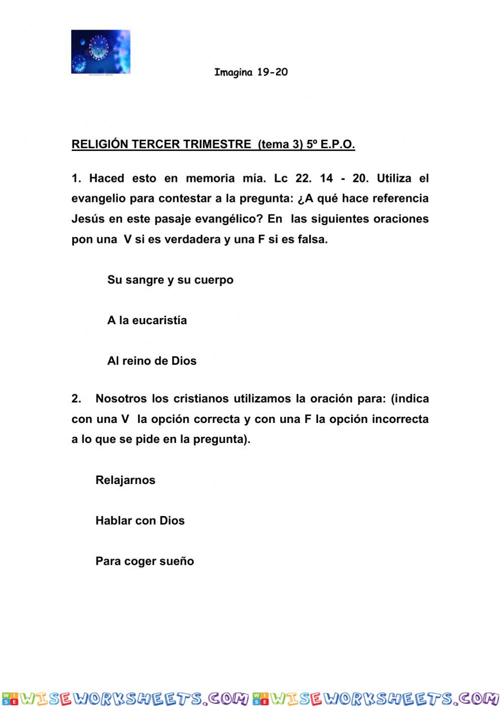 Religión: la eucaristía, vigilancia...