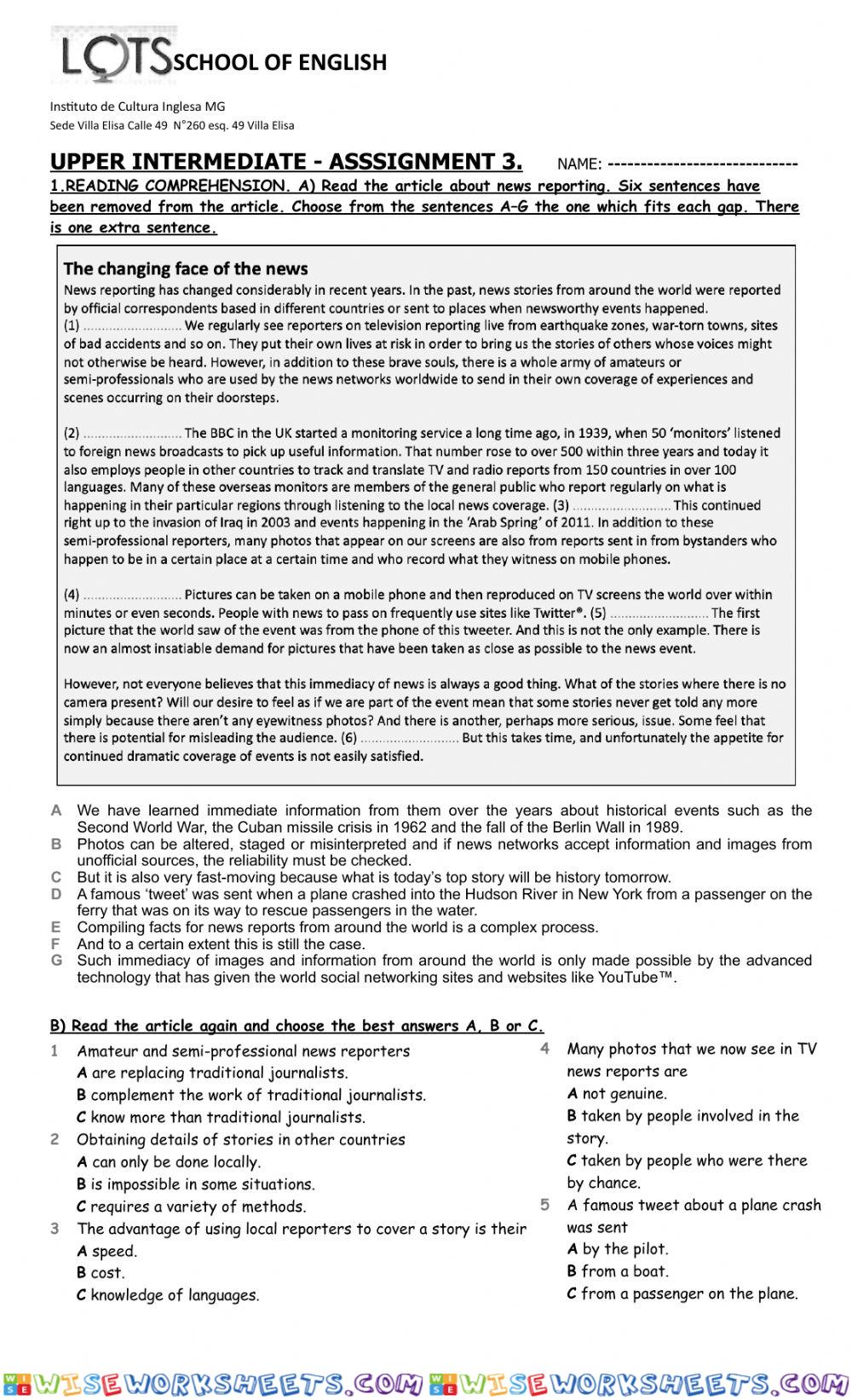 Assignment 3 Upper intermediate