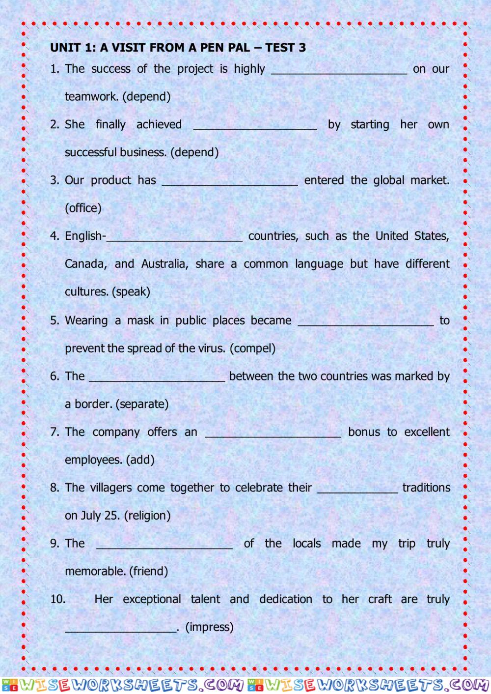 E9.WORD FORM.Unit 1
