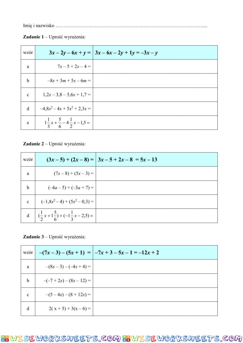 Redukacja wyrażeń algebraicznych