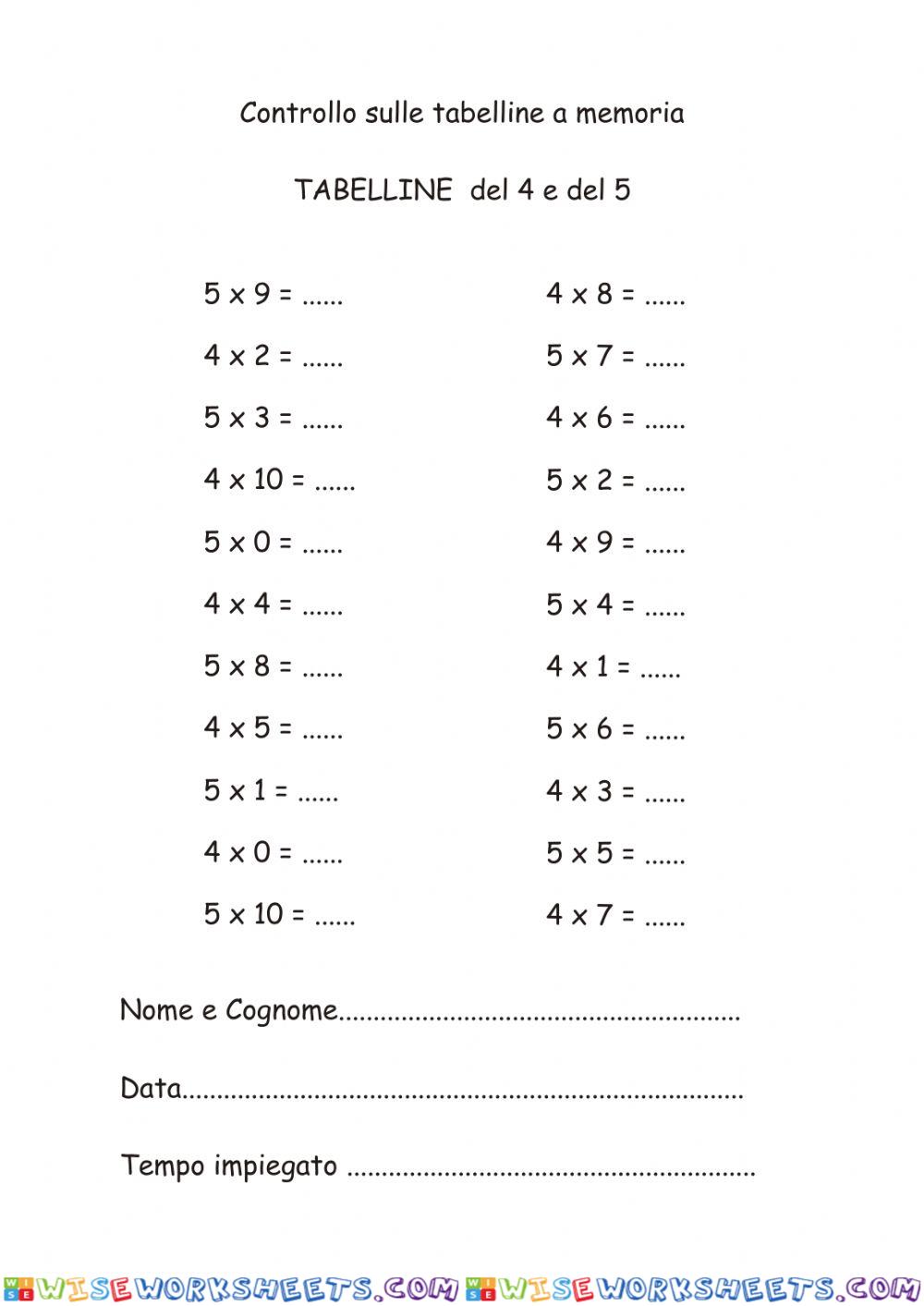 Verifica tabelline