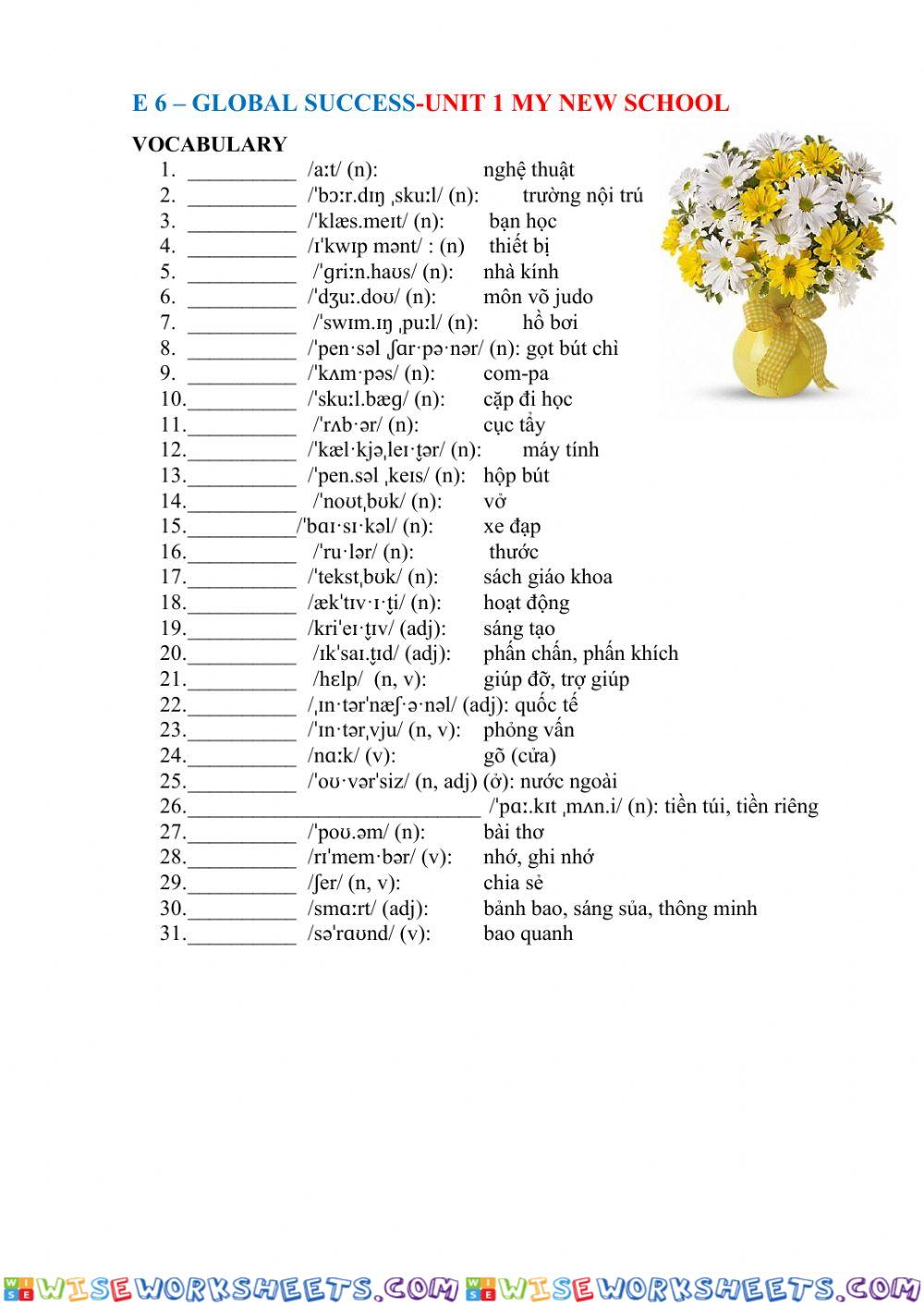 E6 GLB unit 1 vocab