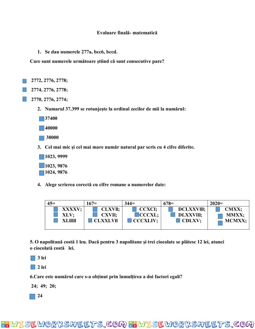 Evaluare finală-matematică