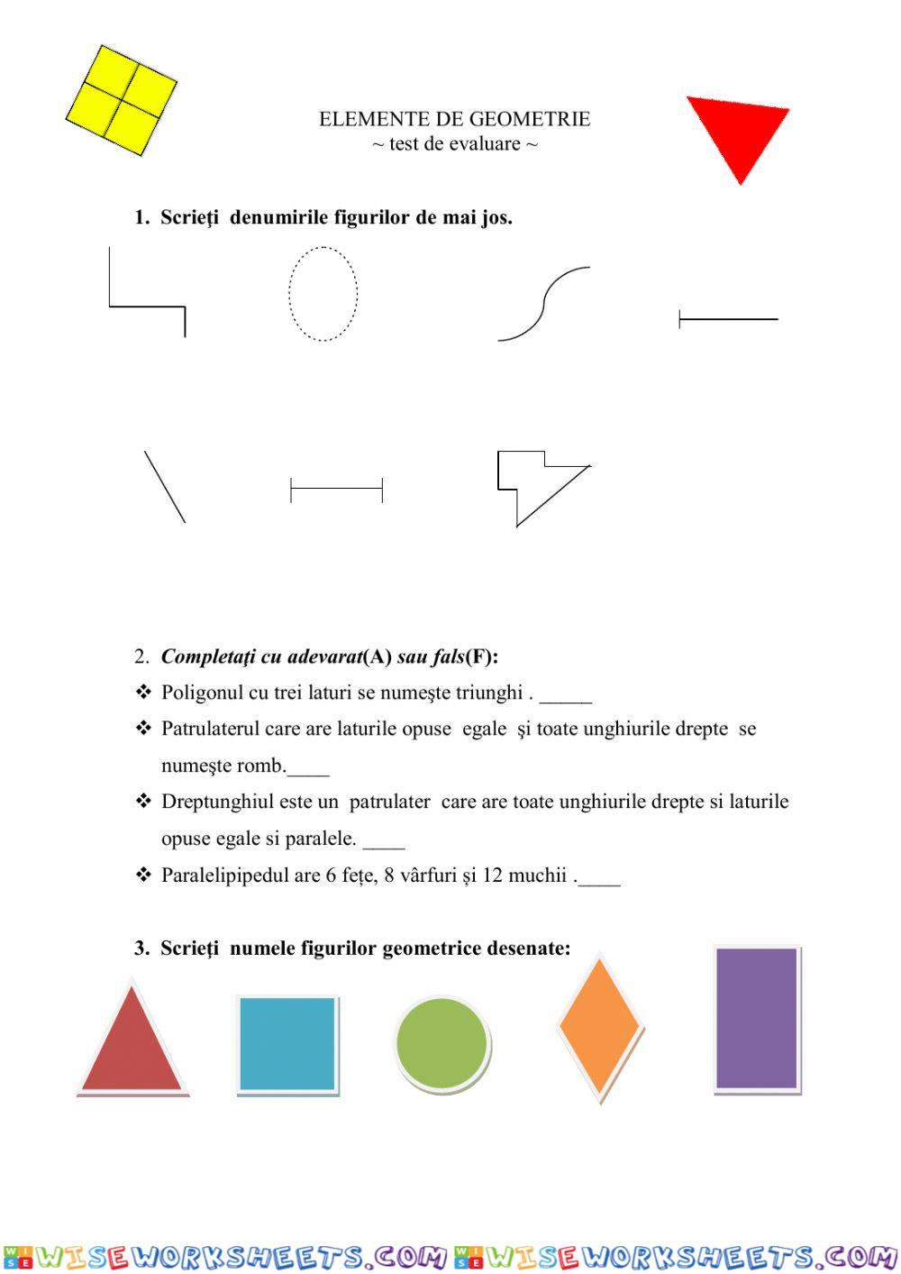 Elemente de geometrie - evaluare