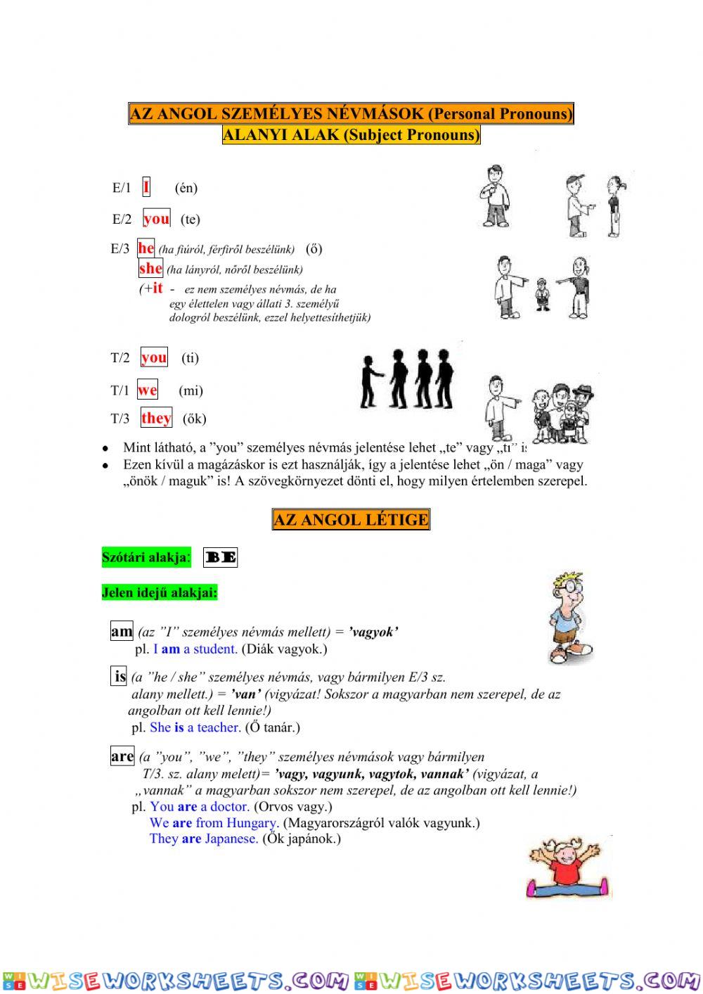 Personal pronouns + Be