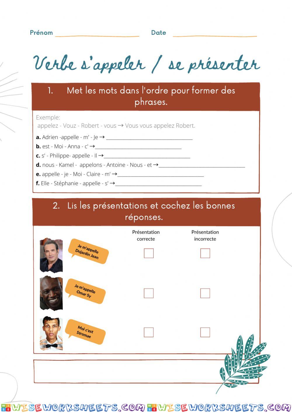 Verbe s'appeler - se présenter