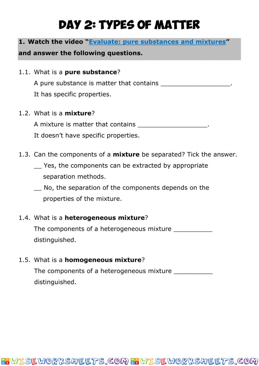 Mixture and homosubstance
