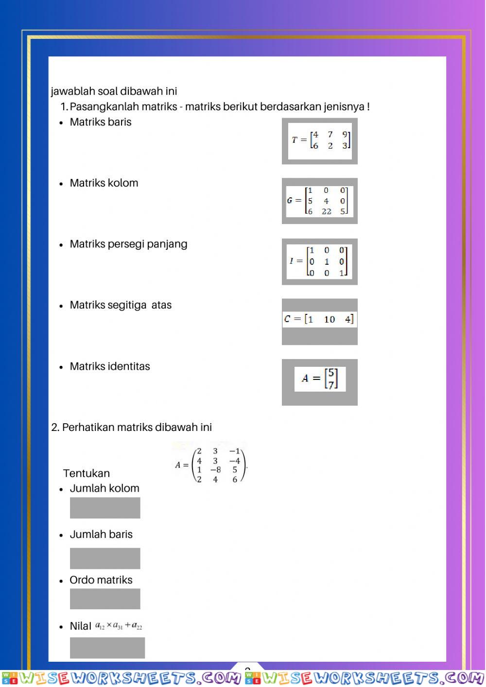 Soal evaluasi materi matriks