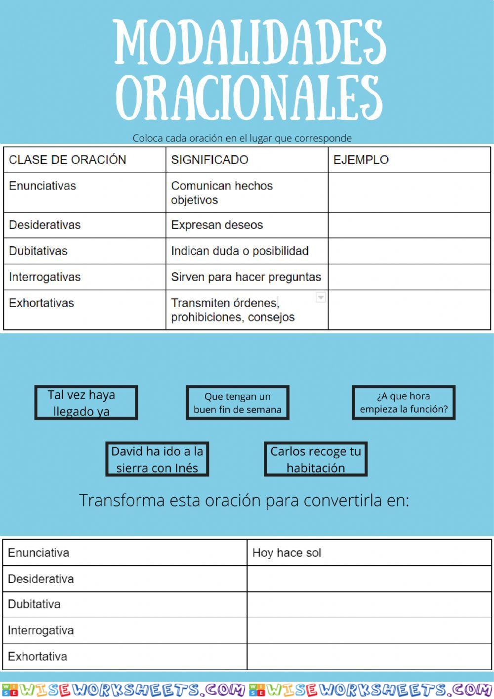 Modalidades oracionales ejercicios para aprender y aprobar