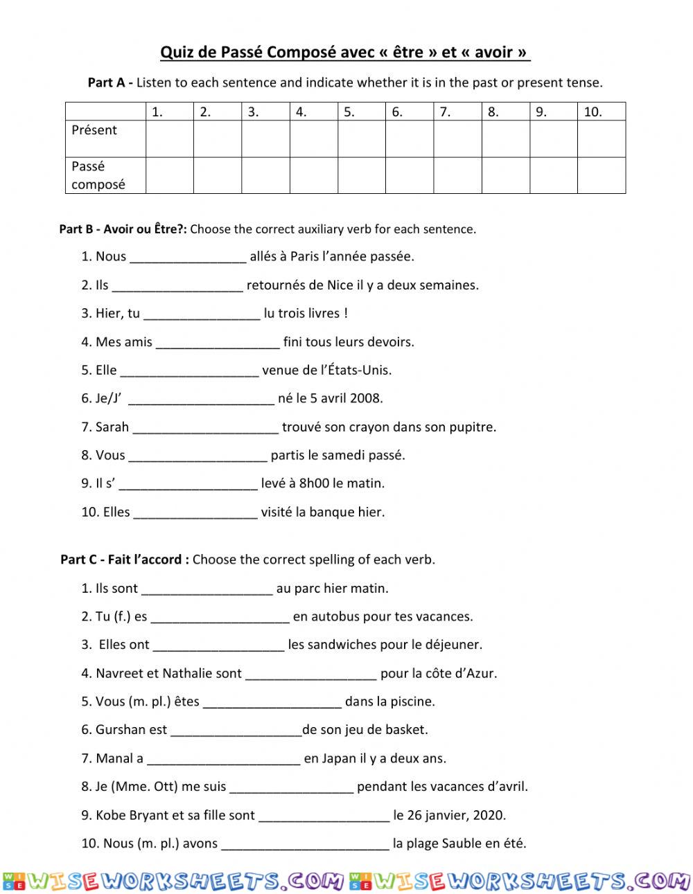 Passé composé test