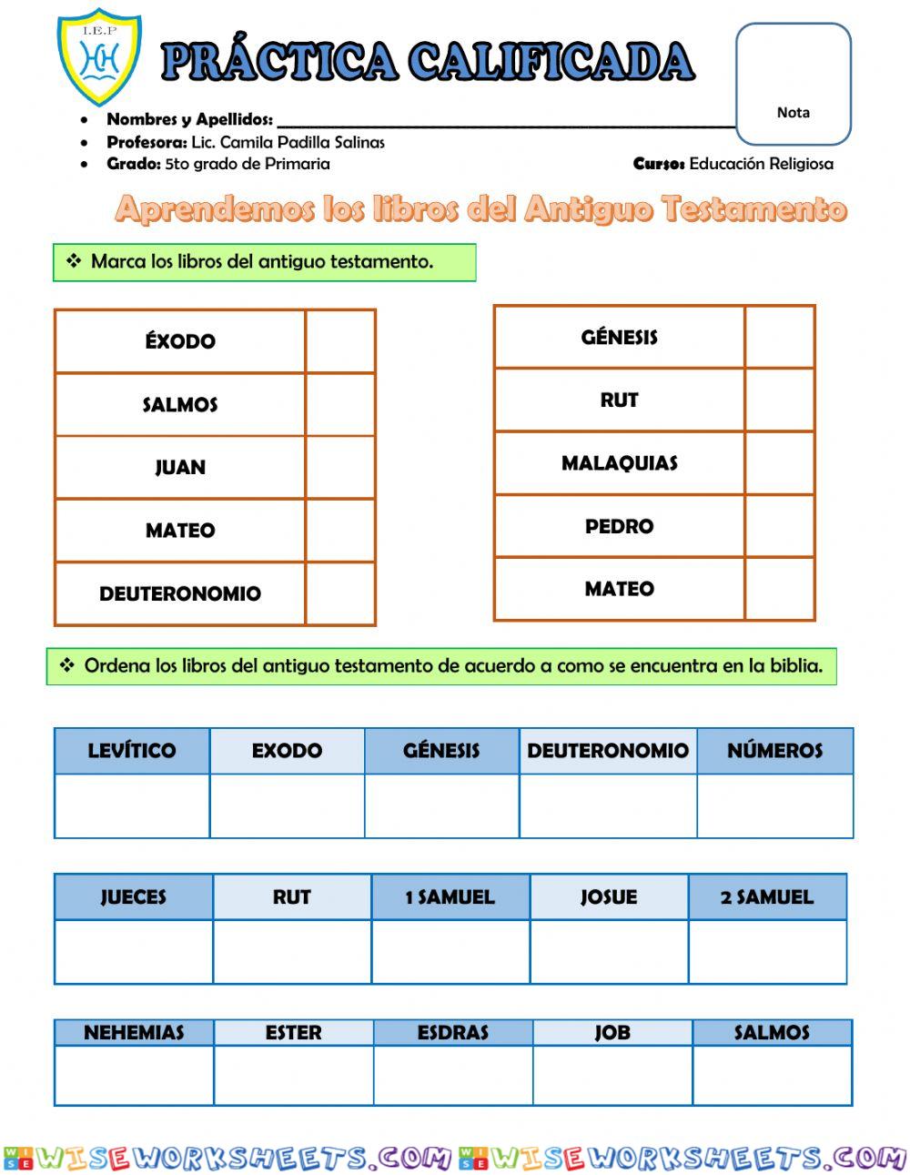 Práctica Calificada : Libros del Antiguo Testamento
