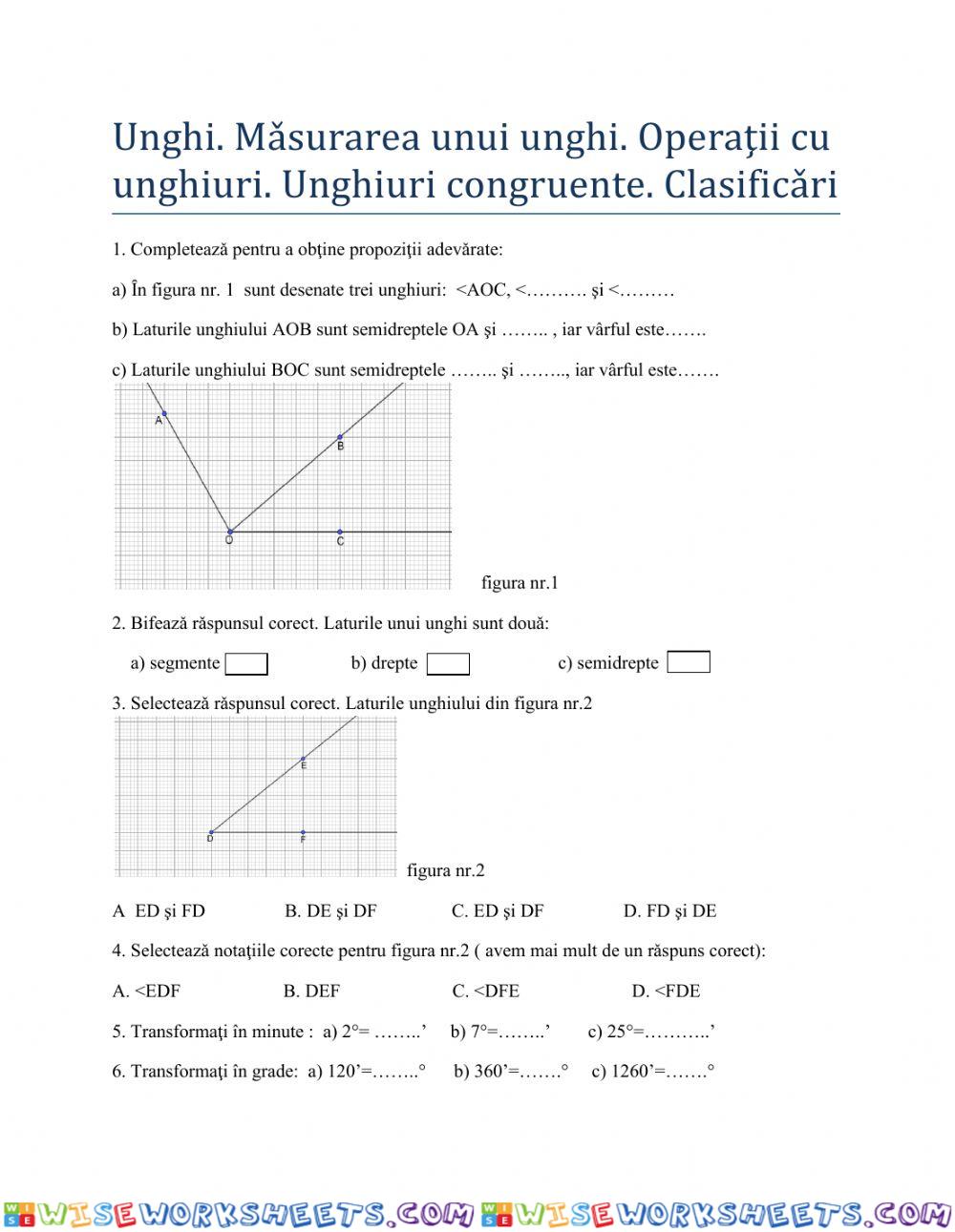 Unghi.Masurarea unghiurilor.Unghiuri congruente. Clasificare