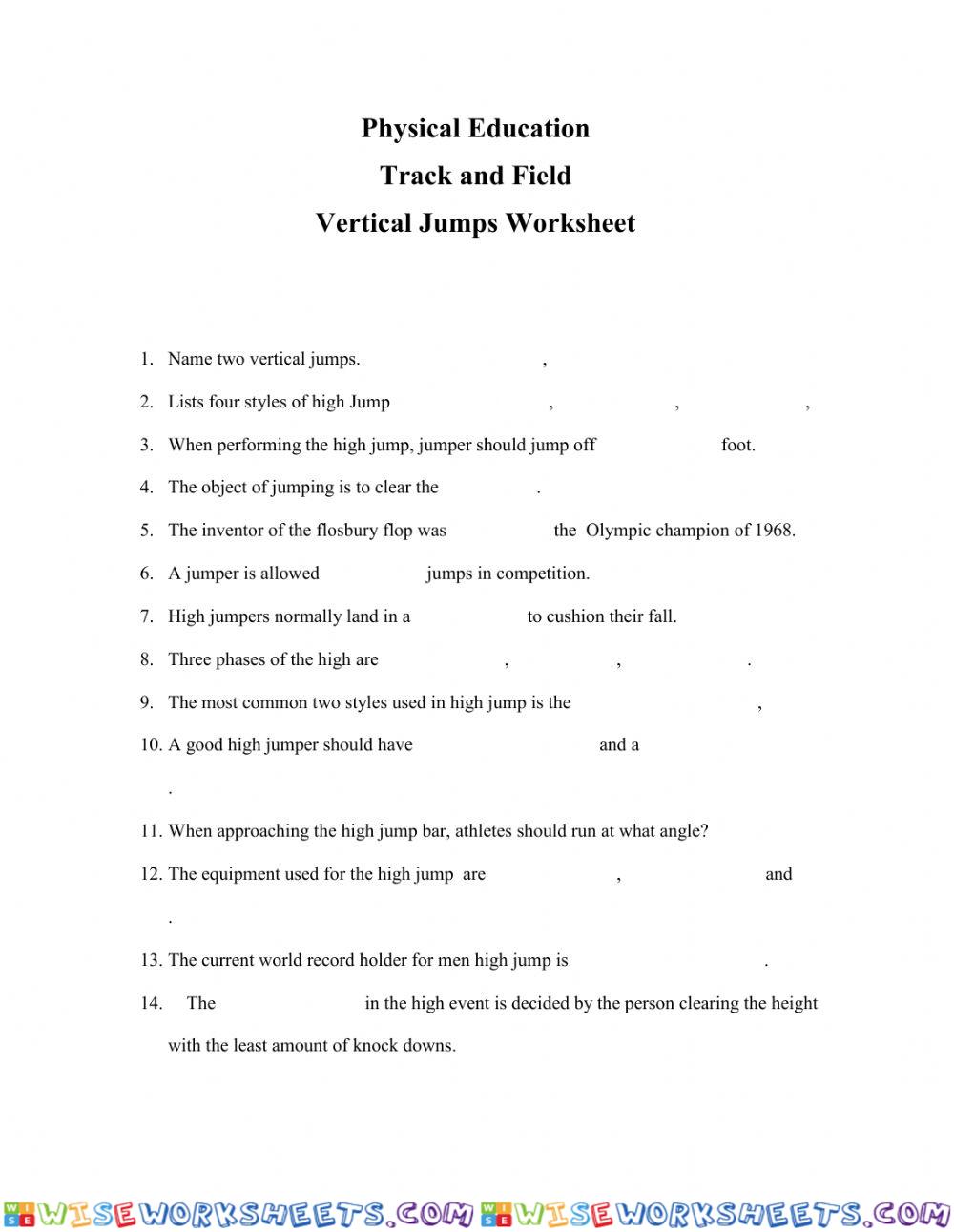 AFA Vertical Jumps Worksheet