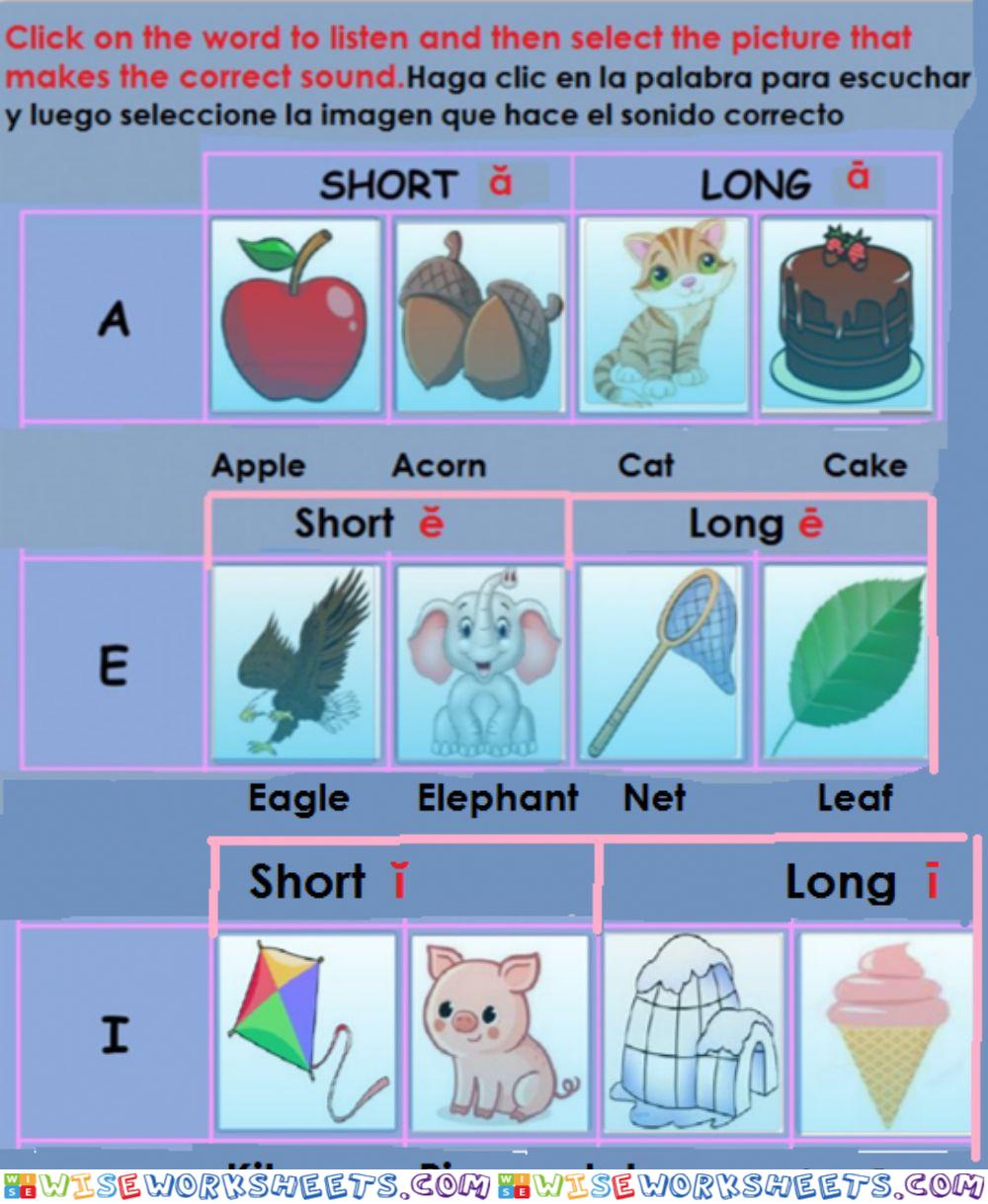 Short and long Aa,Ee and Ii