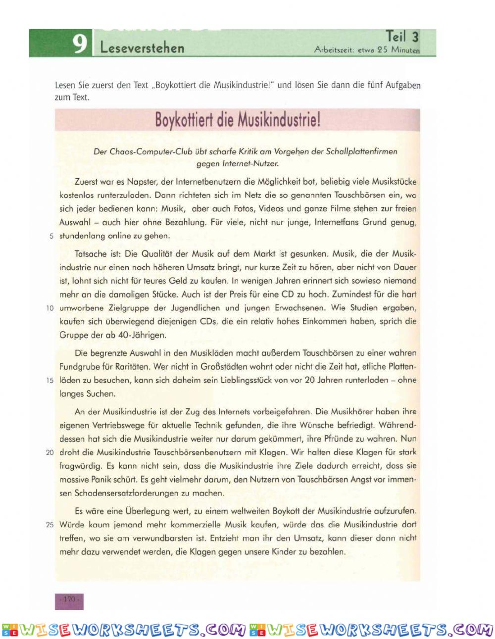 Leseverstehen Teil 3