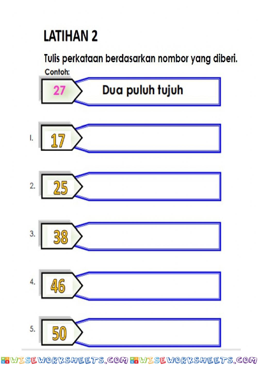 Latihan 2:  Nombor Bulat 11 hingga 50