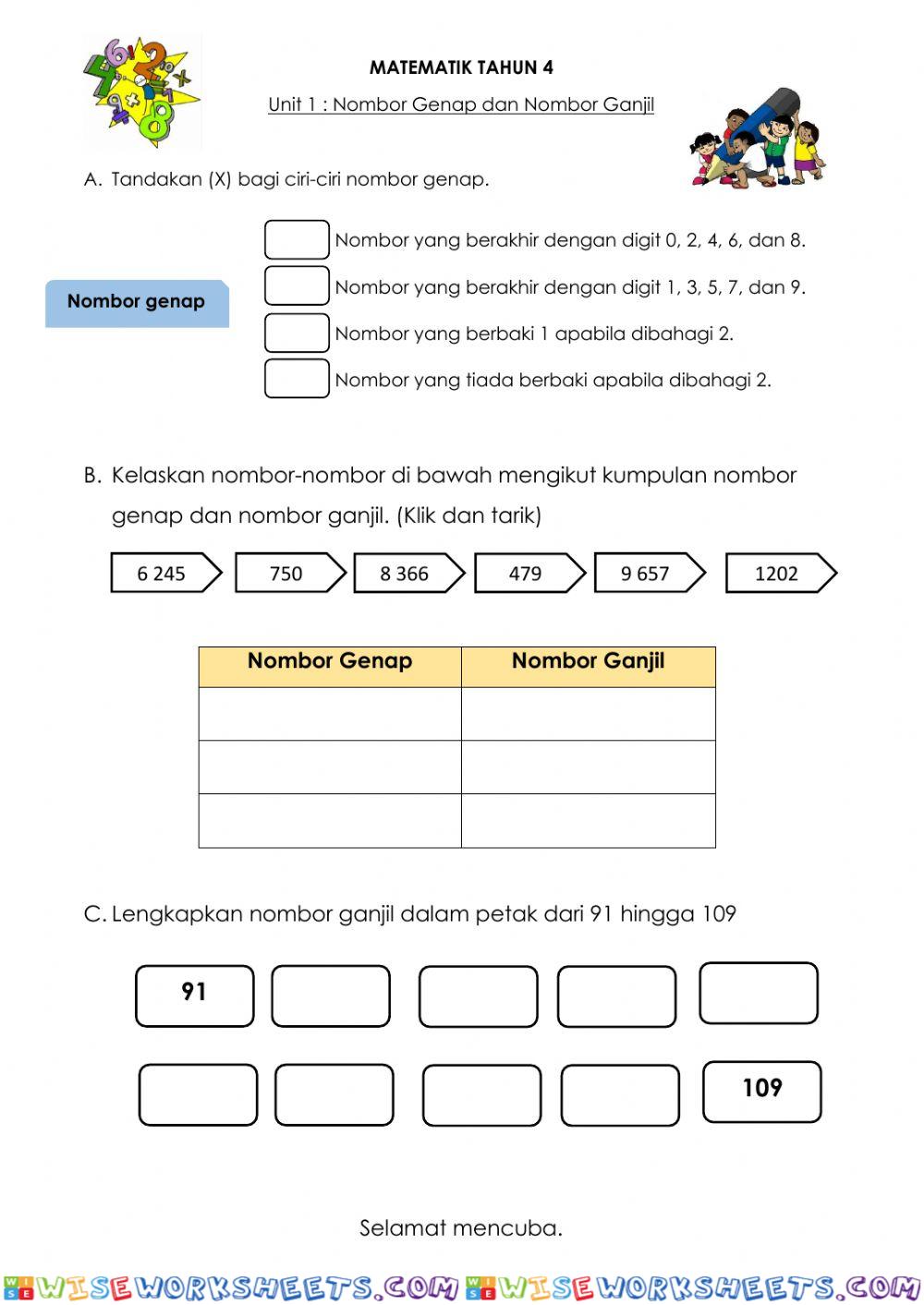 Nombor Genap dan Nombor Ganjil