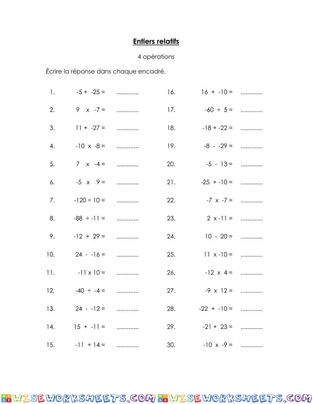 Les entiers relatifs