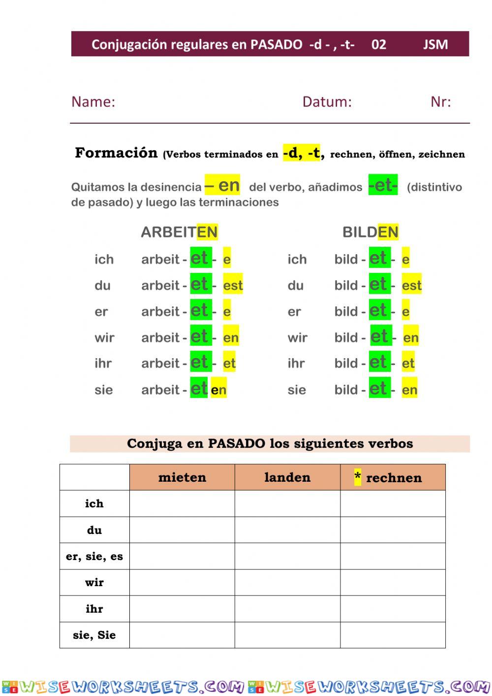 Conjugación pasado regulares con -d, -t  02
