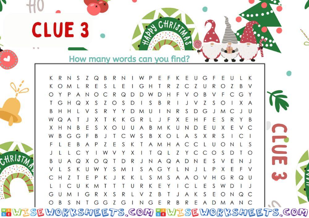 Clue 3. Christmas wordsearch