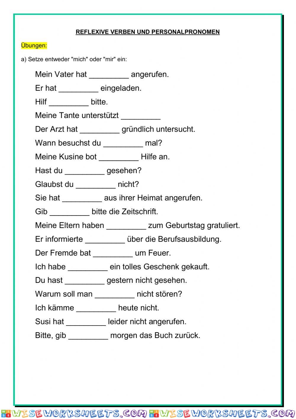 Reflexive Verben und Personalpronomen
