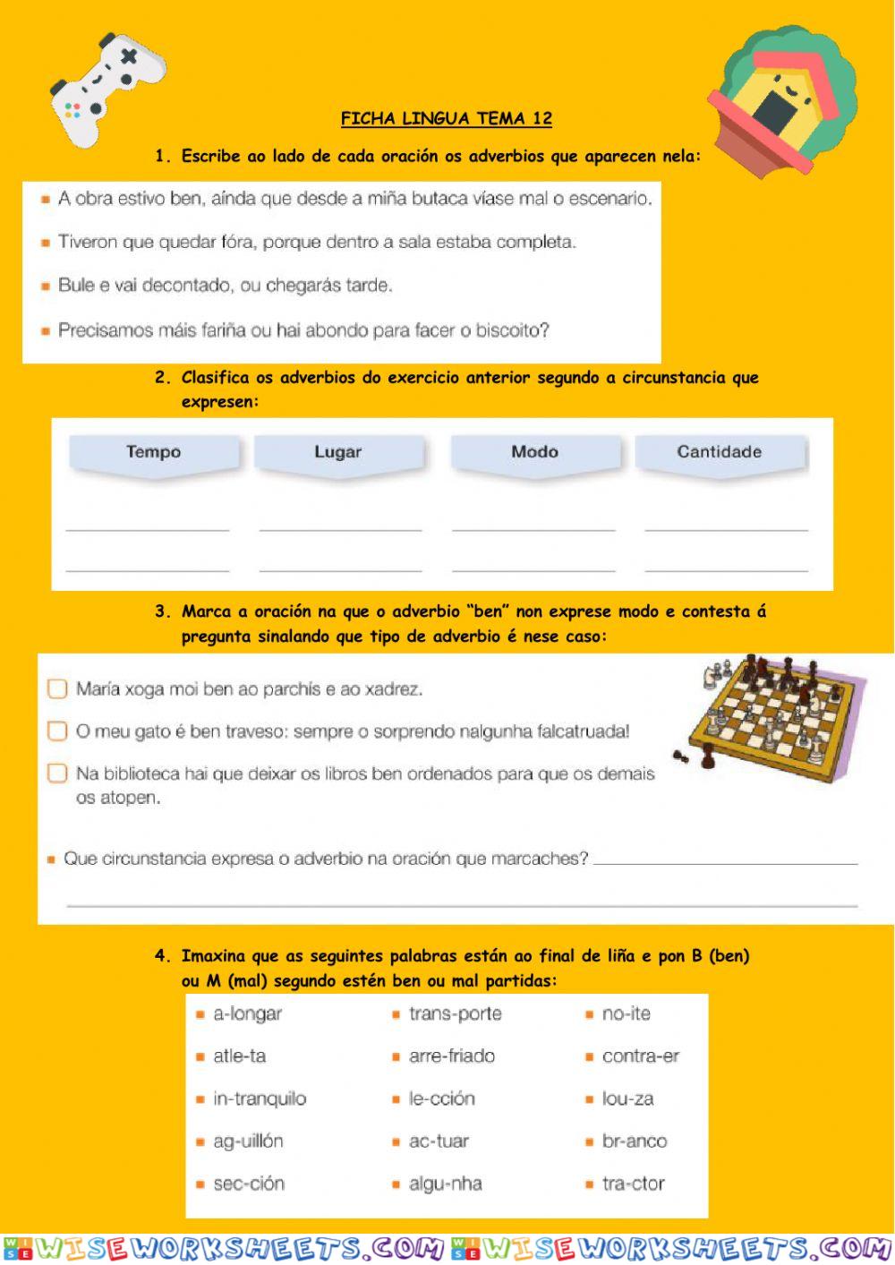 Fichas lingua tema 12