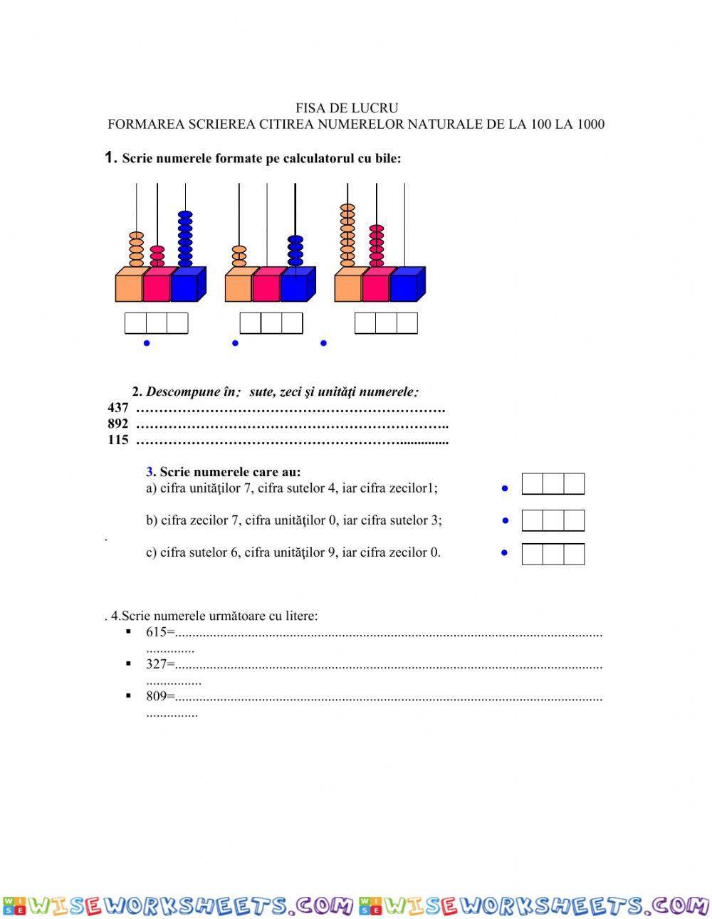 Formarea, scrierea, citirea numerelor