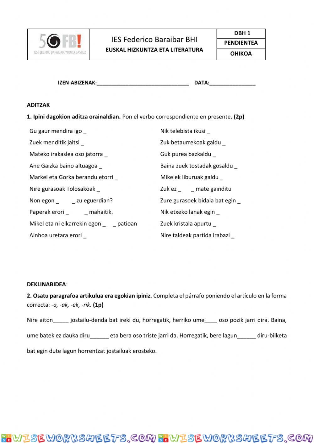 worksheet