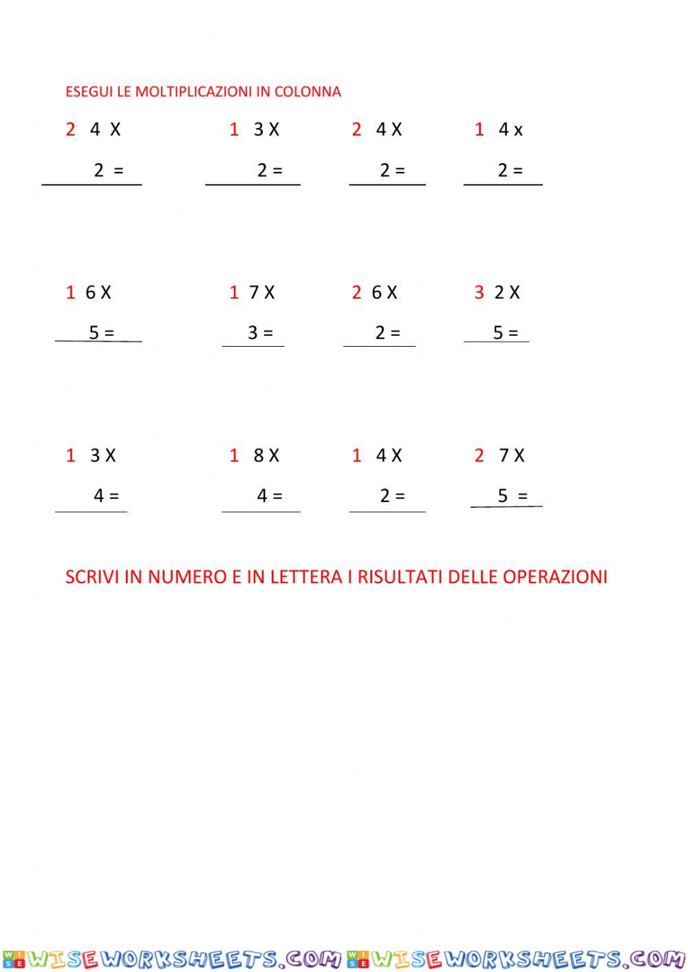 Moltiplicazioni miste in colonna